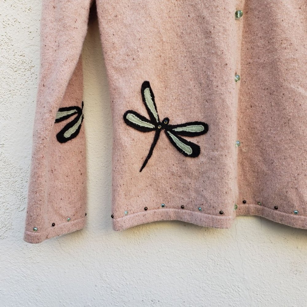 Deborah Lindquist One of a Kind 100% Recycled Cashmere Dragonfly Cardigan Beaded - Picture 5 of 9